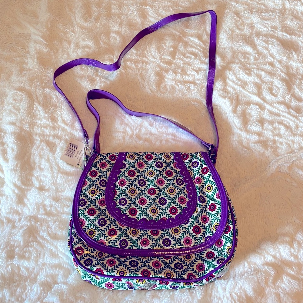 NWT Vera Bradley Viva La Vera Cross Body Frill Purse Bag Floral Purple Magnetic
